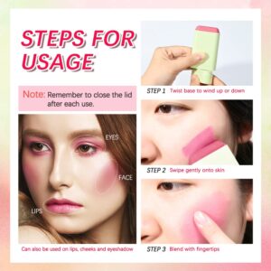 Blush Stick 2-in-1 Cheek and Lip Tint Soft Cream On-the-Go Blush Stick Blendable for Cheek Makeup，Blush Stick for Cheeks and Lips (Shy Pink)