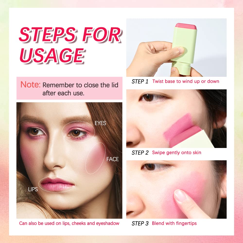 Blush Stick 2-in-1 Cheek and Lip Tint Soft Cream On-the-Go Blush Stick Blendable for Cheek Makeup，Blush Stick for Cheeks and Lips (Shy Pink)