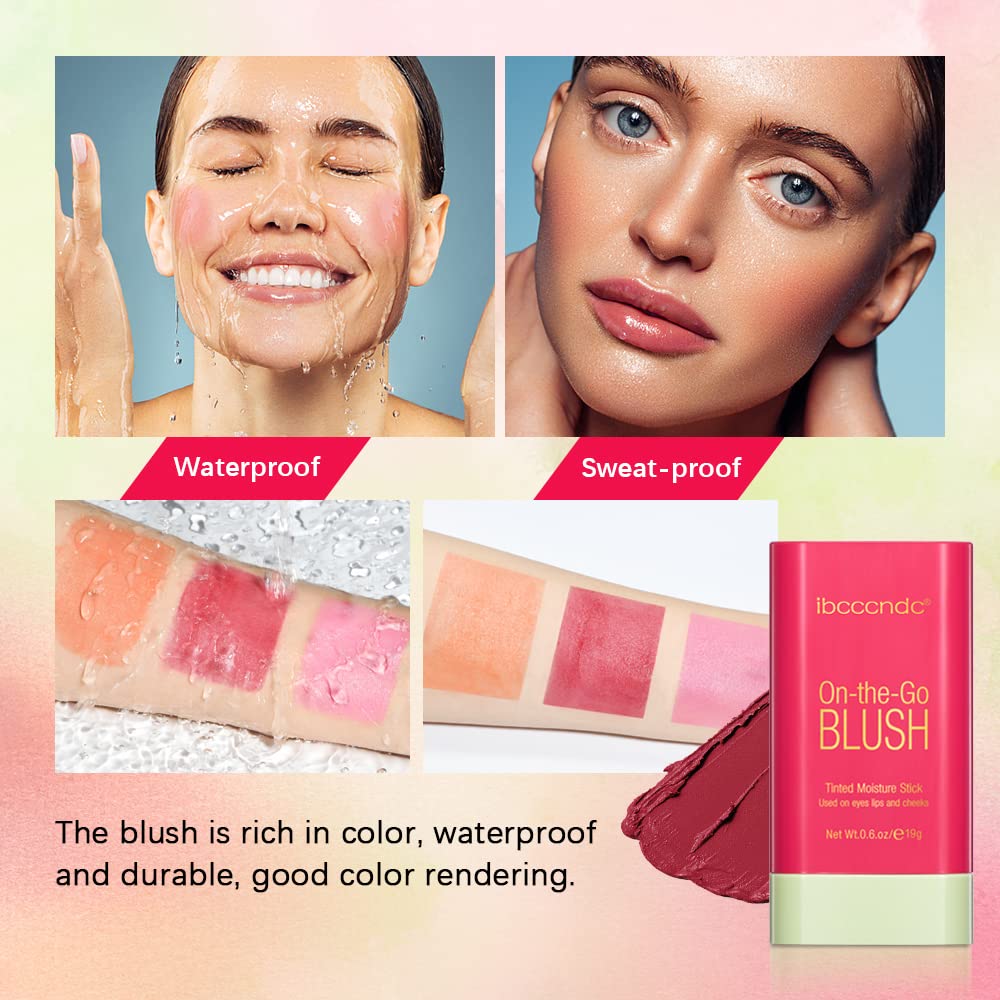 Blush Stick 2-in-1 Cheek and Lip Tint Soft Cream On-the-Go Blush Stick Blendable for Cheek Makeup，Blush Stick for Cheeks and Lips (Shy Pink)