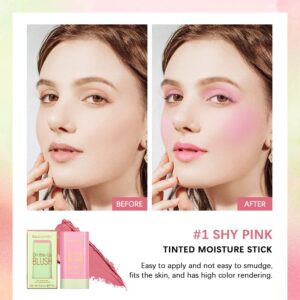 Blush Stick 2-in-1 Cheek and Lip Tint Soft Cream On-the-Go Blush Stick Blendable for Cheek Makeup，Blush Stick for Cheeks and Lips (Shy Pink)