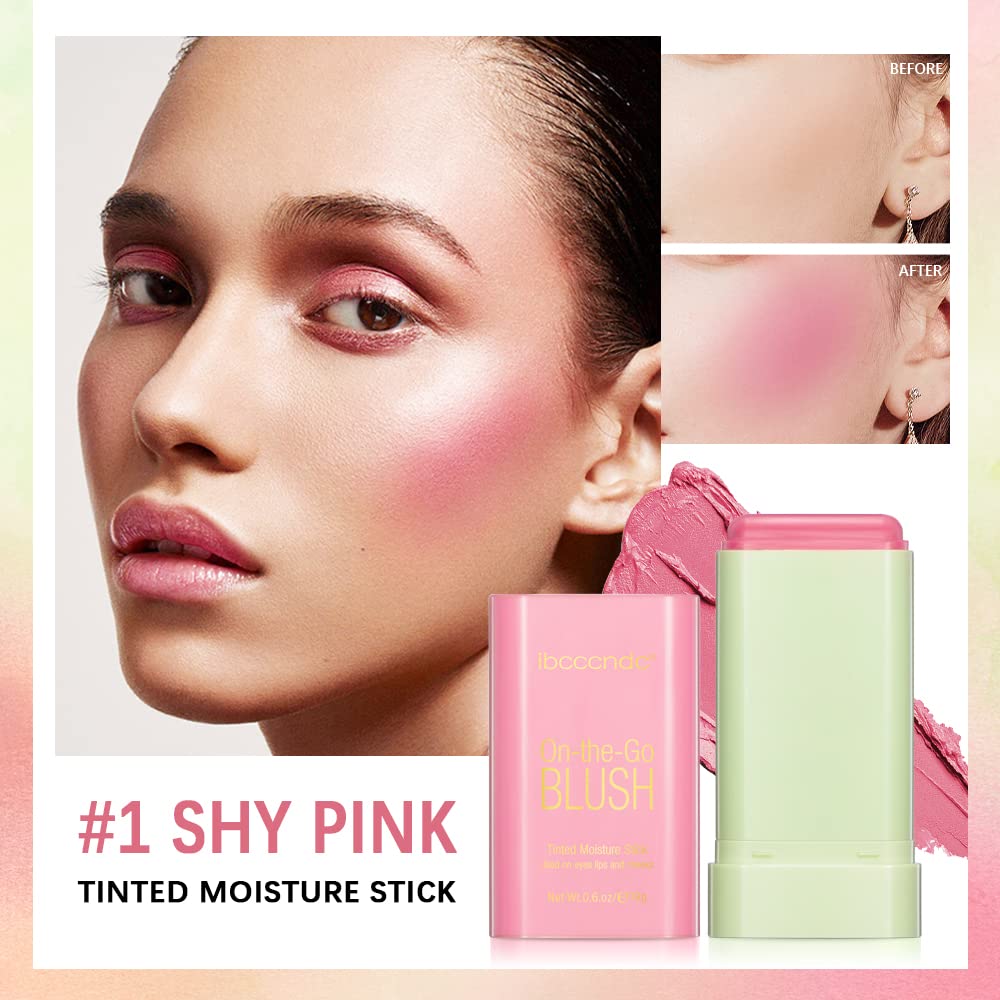 Blush Stick 2-in-1 Cheek and Lip Tint Soft Cream On-the-Go Blush Stick Blendable for Cheek Makeup，Blush Stick for Cheeks and Lips (Shy Pink)