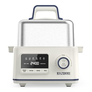 razorri electric food steamer 5-quart stainless steel with timer, 24h delayed start, auto keep warm, and large 68 oz water capacity - ideal for cooking healthy vegetables, poultry, fish, meat and more