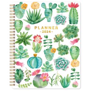 2024 planner - planner/calendar 2024, jan. 2024 - dec. 2024, 2024 planner weekly and monthly with printed tabs, 8" x 10", flexible cover with back pocket + thick paper + twin-wire binding - succulent