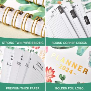 2024 Planner - Planner/Calendar 2024, Jan. 2024 - Dec. 2024, 2024 Planner Weekly and Monthly with Printed Tabs, 8" x 10", Flexible Cover with Back Pocket + Thick Paper + Twin-Wire Binding - Succulent