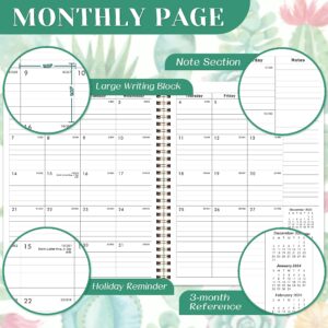 2024 Planner - Planner/Calendar 2024, Jan. 2024 - Dec. 2024, 2024 Planner Weekly and Monthly with Printed Tabs, 8" x 10", Flexible Cover with Back Pocket + Thick Paper + Twin-Wire Binding - Succulent