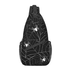 sureruim spider web sling bag crossbody shoulder backpack seamless pattern with spiderwebs black and white grunge background chest bag abstract rough urban style travel hiking daypack