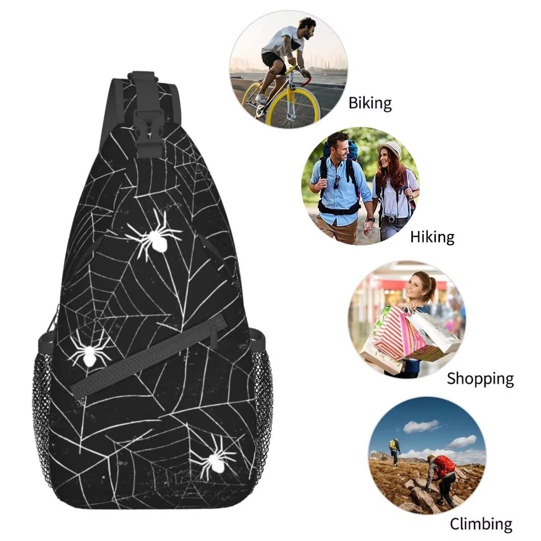 SURERUIM Spider Web Sling Bag Crossbody Shoulder Backpack Seamless Pattern with Spiderwebs Black and White Grunge Background Chest Bag Abstract Rough Urban Style Travel Hiking Daypack