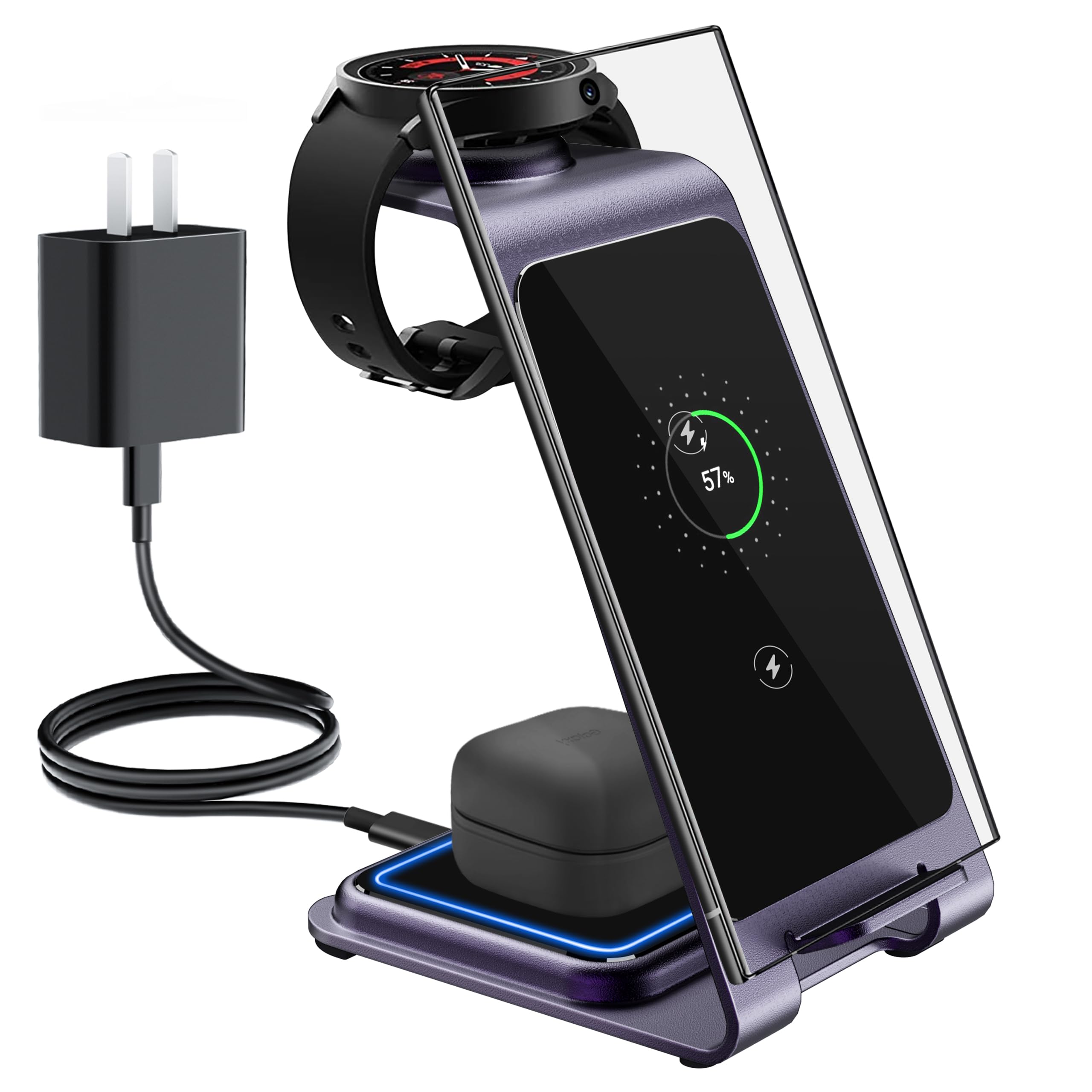 3 in 1 Wireless Charging Station, LEKOYE Aluminum Alloy Wireless Charger for Samsung S23 S22 S21/Z Flip/Z Fold, Fast Wireless Charging Stand for Multiple Devices Galaxy Watch & Galaxy Buds - Gray