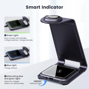 3 in 1 Wireless Charging Station, LEKOYE Aluminum Alloy Wireless Charger for Samsung S23 S22 S21/Z Flip/Z Fold, Fast Wireless Charging Stand for Multiple Devices Galaxy Watch & Galaxy Buds - Gray