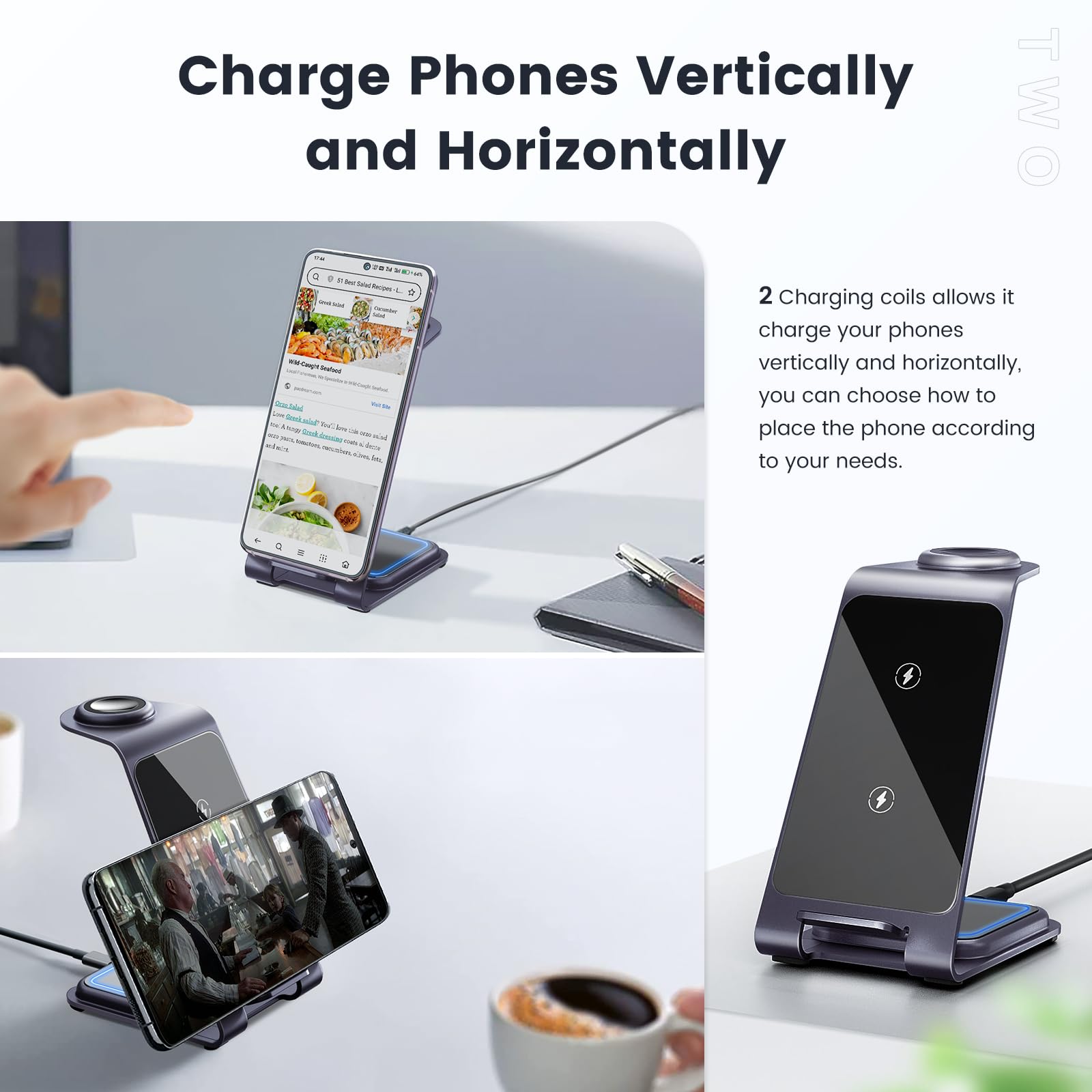 3 in 1 Wireless Charging Station, LEKOYE Aluminum Alloy Wireless Charger for Samsung S23 S22 S21/Z Flip/Z Fold, Fast Wireless Charging Stand for Multiple Devices Galaxy Watch & Galaxy Buds - Gray