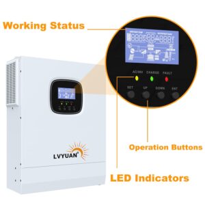 LVYUAN All-in-one Solar Hybrid Charger Inverter Built in 3000W 24V Pure Sine Wave Power Inverter and 60A MPPT Solar Controller for Off-Grid System