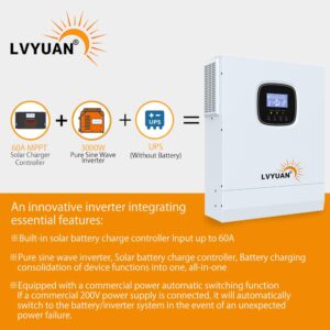 LVYUAN All-in-one Solar Hybrid Charger Inverter Built in 3000W 24V Pure Sine Wave Power Inverter and 60A MPPT Solar Controller for Off-Grid System