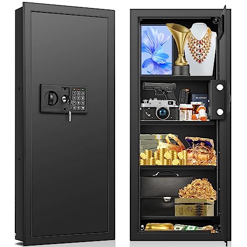 33.46" Tall Fireproof Wall Safes Between the Studs 16" Centers, Electronic Hidden Safe with Removable Shelf, Home Safe for Firearms, Money, Jewelry, Passport