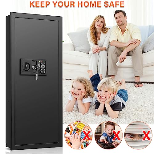 33.46" Tall Fireproof Wall Safes Between the Studs 16" Centers, Electronic Hidden Safe with Removable Shelf, Home Safe for Firearms, Money, Jewelry, Passport