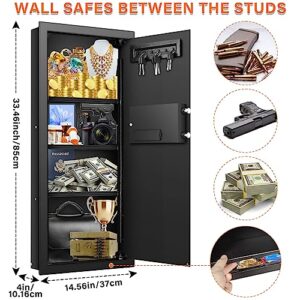 33.46" Tall Fireproof Wall Safes Between the Studs 16" Centers, Electronic Hidden Safe with Removable Shelf, Home Safe for Firearms, Money, Jewelry, Passport