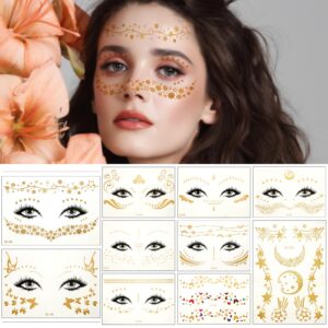 temporary tattoo stickers 10 sheets face metallic gold glitter tattoo temporary freckle face sticker for women butterfly tattoos women face tattoos for halloween cosplay makeup homecoming costume