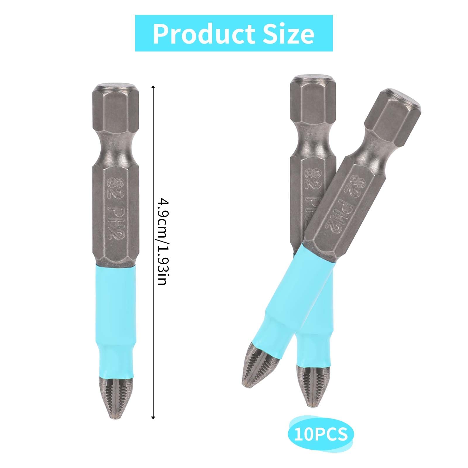 10 PCS Phillips Head Drill Bit Magnetic Phillips Screwdriver Bit Set Ph2 Phillips Bits Set Non-slip Cross Head Electric Screwdriver Bits Set, 1/4 Inch Hex Shank 2inch/50mm