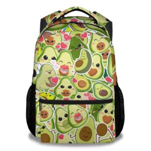 pakkitop avocado backpack for kids girls boys, 16" cute backpack for school, green print lightweight bookbag for students