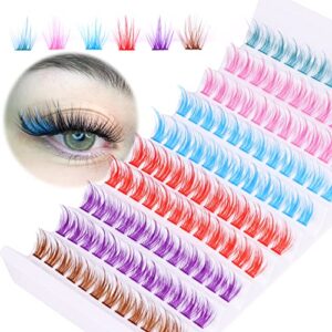newcally colored lash clusters diy eyelash extensions colorful cluster lashes 120 pcs individual lashes 6 colors false lashes d curl colored lash extensions 14mm wispy color lashes diy at home