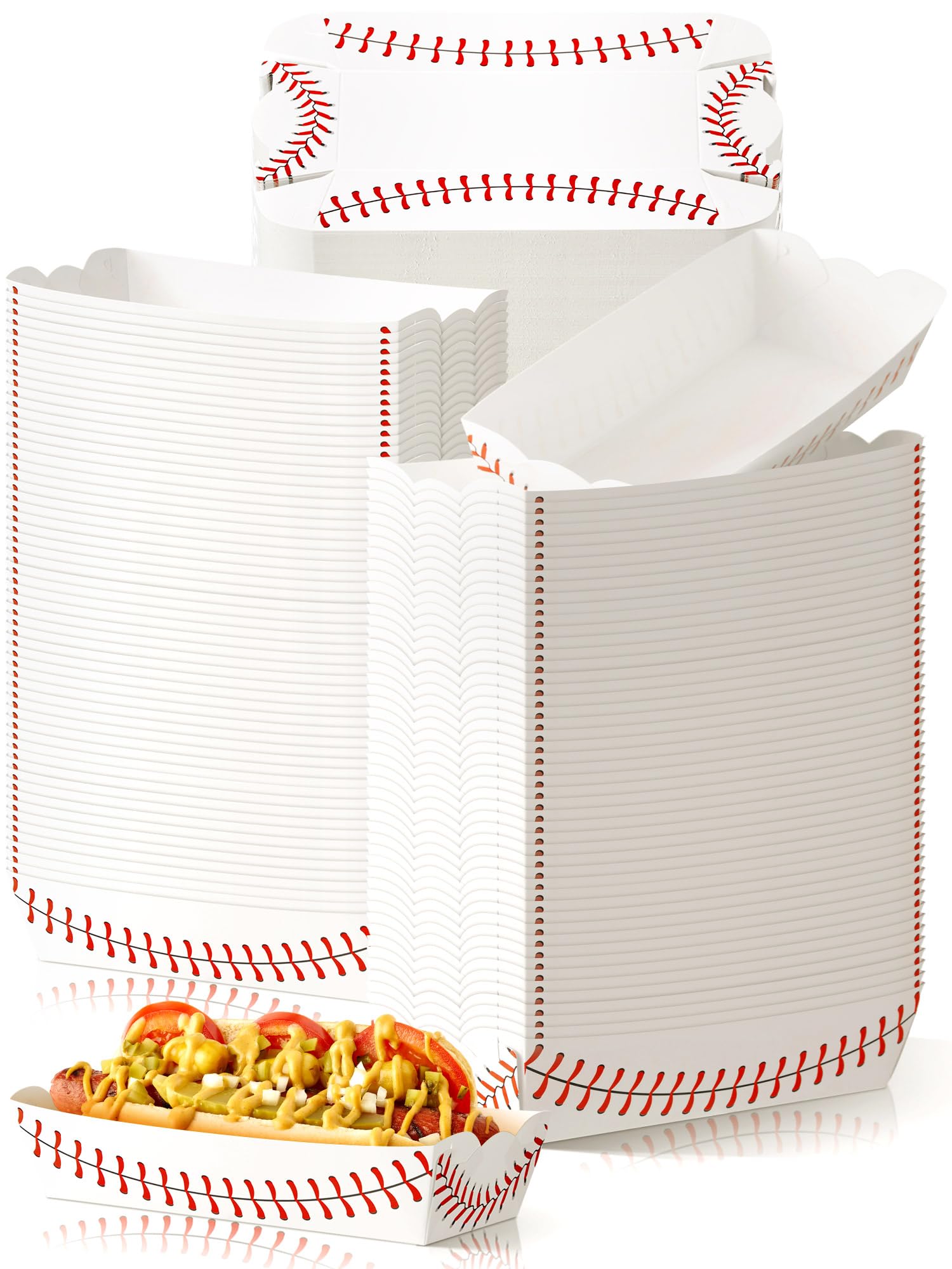 Fulmoon 60 Pcs Baseball Party Supplies 7 inch Baseball Party Paper Food Trays Hot Dog Trays Disposable Paper Serving Food Boats for Concession Carnival Condiment Movie Night Snack