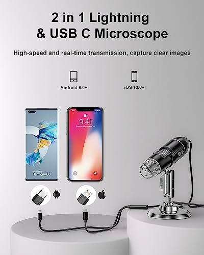 Digital Microscope Camera, Aopick Handheld USB 1440P HD Inspection Camera 50x-1600x Magnification Portable Handheld Pocket Microscopes with 8 LED & Stand, Compatible with iPhone, Android