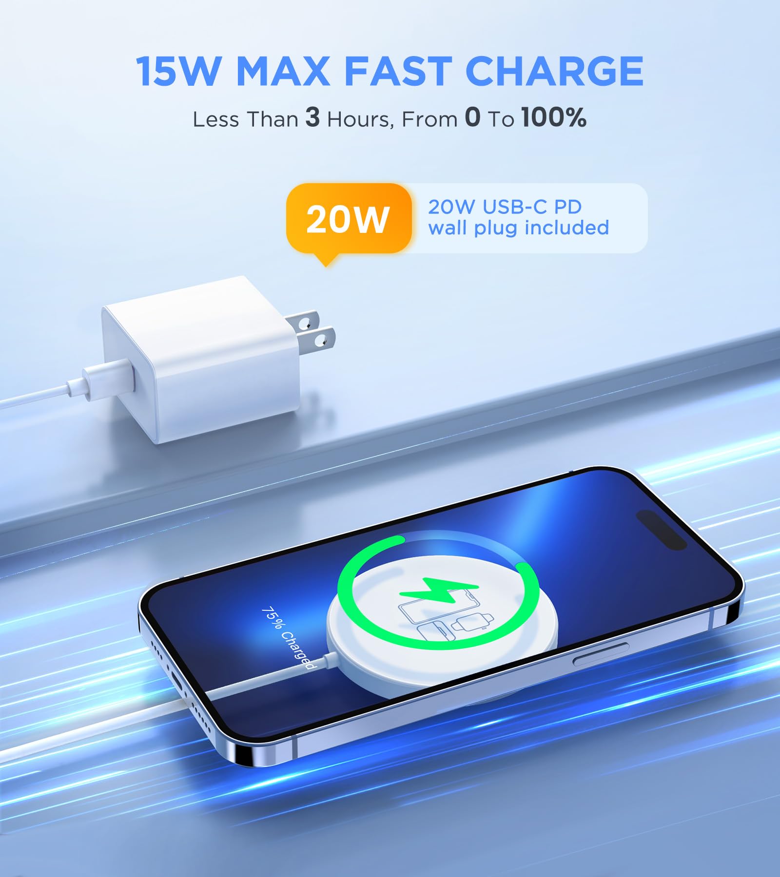 3 in 1 Magnetic Wireless Charger,15W Max Fast Wireless Charging Pad Compatible with MagSafe Charger iPhone 15/14/13/12 Series, Airpods 3/2/Pro/Pro 2 & iWatch All Series, 20W PD USB-C Adapter Included