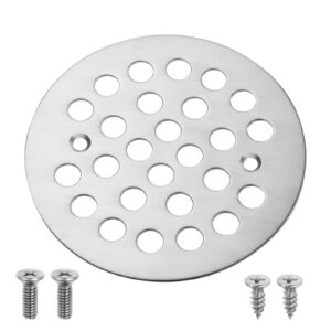 4-1/4“ shower strainer drain trim set, screw-in shower strainer drain cover, shower floor replacement cover bathroom drain strainers (brushed nickel)