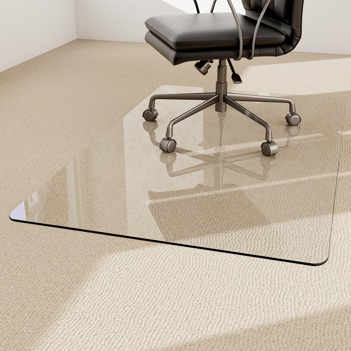 Easly 36" x 46" Chair Mat for Carpet - Office Chair Mat - Tempered Glass Floor Mat for Home/Office/Carpet Clear Computer Floor Mat - with 4 Anti-Slip Pads