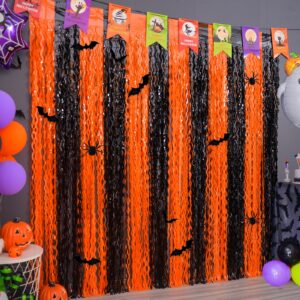 mega-l halloween foil fringe curtains, 3 pack orange black photo booth props, 18 pcs pvc bat and spider stickers decals wall decor halloween photo backdrop for halloween party decoration