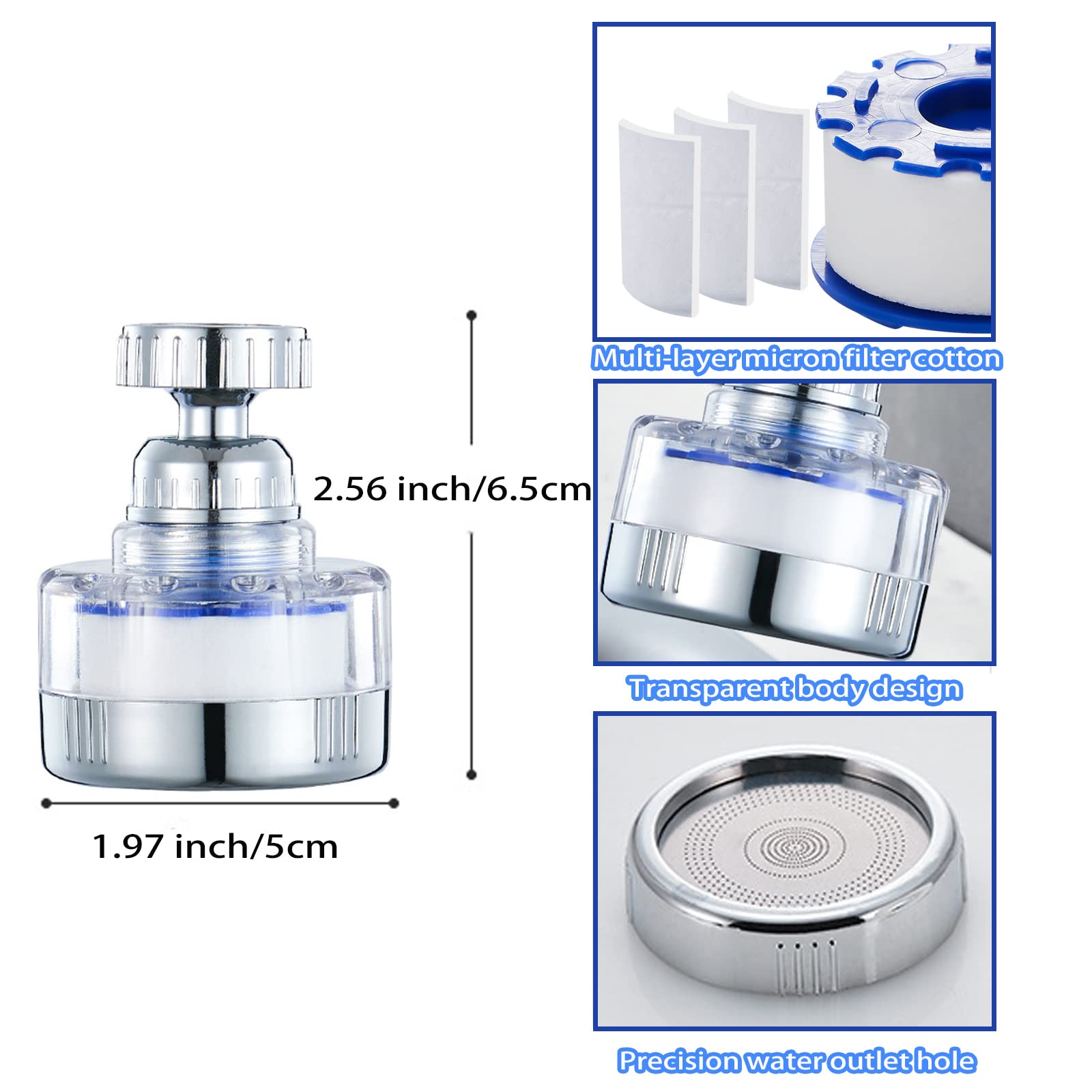 360° Rotating Bathroom Faucet Filter Sink Faucet Purifier Remove Heavy Metals and Hard Water, Sink Water Faucet Filter for Kitchen and Bathroom, Water Purifier for Sink