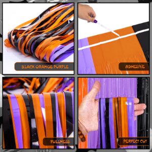 Mega-L Halloween Foil Fringe Curtains, 3 Pack Orange Purple Black Photo Booth Props, 18 Pcs PVC Bat and Spider Stickers Decals Wall Decor, Halloween Backdrop for Halloween Party Decoration