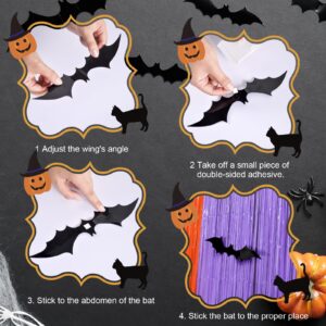 Mega-L Halloween Foil Fringe Curtains, 3 Pack Orange Purple Black Photo Booth Props, 18 Pcs PVC Bat and Spider Stickers Decals Wall Decor, Halloween Backdrop for Halloween Party Decoration