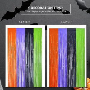 Mega-L Halloween Party Decorations, 2 Packs Orange Purple Black Green Photo Booth Props, 3.3 x 6.6 ft Halloween Foil Fringe Curtains with Bats, Photo Backdrop Streamers Halloween Party Supplies