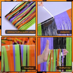 Mega-L Halloween Party Decorations, 2 Packs Orange Purple Black Green Photo Booth Props, 3.3 x 6.6 ft Halloween Foil Fringe Curtains with Bats, Photo Backdrop Streamers Halloween Party Supplies