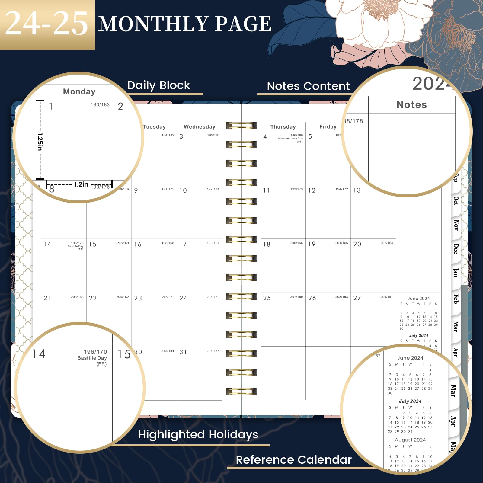 2024-2025 Planner - Academic Planner 2024-2025, Jul. 2024 - Jun. 2025, 6.4" x 8.5", 2024-2025 Planner Weekly and Monthly with Marked Tabs - Engraved