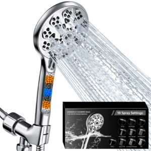 gyierwe 5"hand shower head, high-pressure 10 spray settings, 59"stainless steel shower hose and 360° adjustable bracket, quadruple filtration design to improve water quality and make bathing healthier