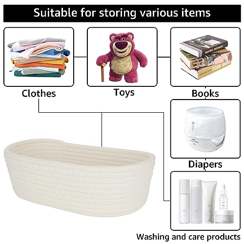 Oungy 3 PCS Rope Baskets Natural Cotton Rope Woven Baskets for Organizing Nursery Storage Basket Natural Woven Gift Basket Empty Soft Storage Baskets Cat Dog Toy Baskets, Off White