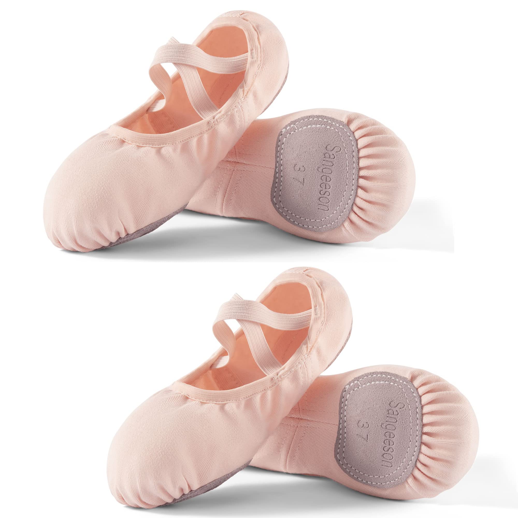 Dance Women's Ballet Shoes Stretch Canvas Performa Dance Slippers Split Sole for Girls/Adult, Size 10.5, Pink, 2pcs