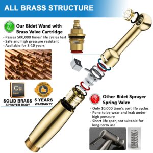 SonTiy Brass Handheld Bidet Sprayer for Toilet, Cloth Diaper Toilet Sprayer Bidet Attachment with Backflow Preventer, Chrome, 5-Year Warranty