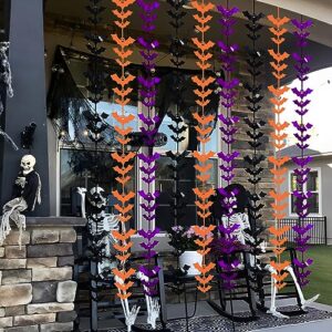 LOLStar Halloween Party Decoration, 2 Pack Black Orange and Purple Bat Photo Booth Props, 3.3 x 6.6 ft Halloween Foil Fringe Curtains, Halloween Photo Backdrop Streamers for Halloween Party Supplies