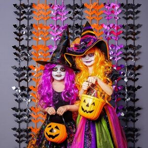 LOLStar Halloween Party Decoration, 2 Pack Black Orange and Purple Bat Photo Booth Props, 3.3 x 6.6 ft Halloween Foil Fringe Curtains, Halloween Photo Backdrop Streamers for Halloween Party Supplies