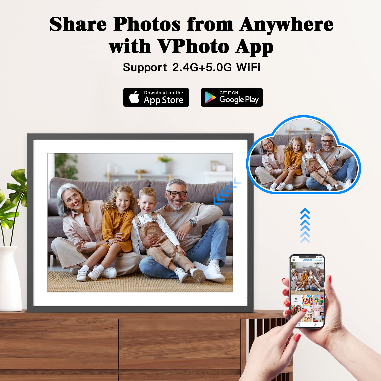 Large-Digital-Photo-Frame 32GB Electronic Photo Frame - 17-Inch Dual-WiFi Cloud Frame, FHD Touch Screen, Full Function, Auto-Rotate, Share Photos Video via App Email, Free Cloud, Gift for Grandparents