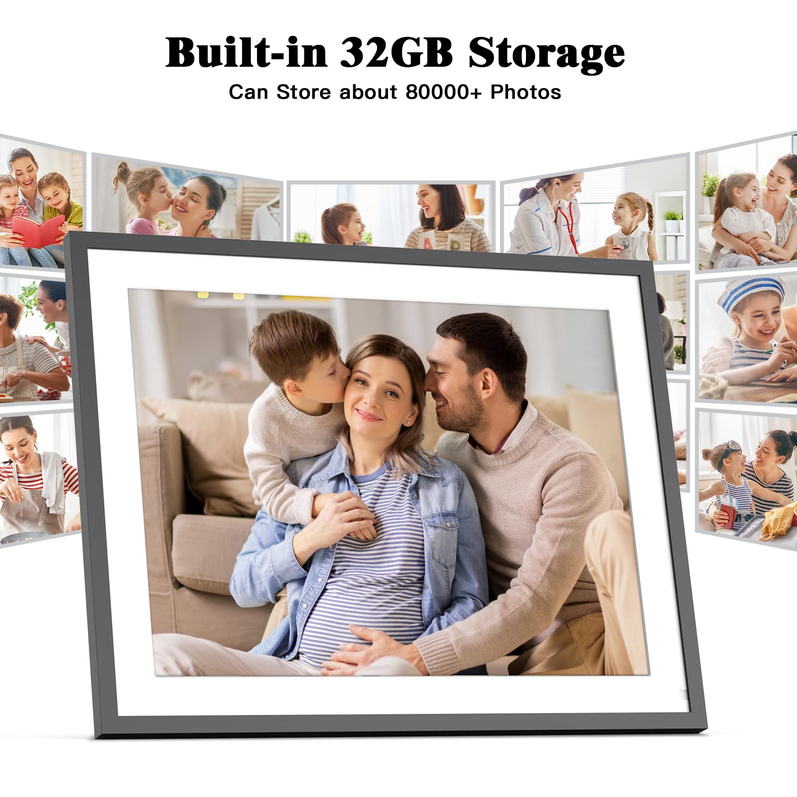 Large-Digital-Photo-Frame 32GB Electronic Photo Frame - 17-Inch Dual-WiFi Cloud Frame, FHD Touch Screen, Full Function, Auto-Rotate, Share Photos Video via App Email, Free Cloud, Gift for Grandparents