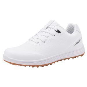 onaic golf shoes womens wide fitting casual waterproof sneakers breathable spikeless trainers big size,white,8