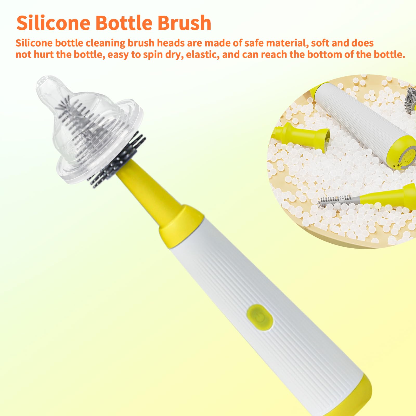 Augensterm Electric Bottle Brush Set with Electric Bottle Brush Cleaner, 3 Replaceable Baby Bottle Brushes and Extension handle. Silicone bottle brush, Waterproof, Perfect Baby Essentials(Lemon Yellow