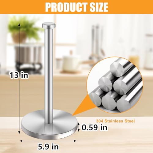 JUTOROSY Paper Towel Holder Stand, Countertop Paper Towel Holder, Stainless Steel Standing Paper Towel Roll Holder with Weighted Base for Kitchen Bathroom, Silver, 1 Pack