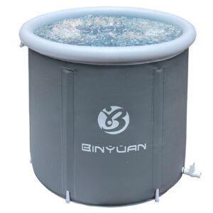 binyuan ice bath tub for athletes portable cold plunge tub ice bath cold plunge tub outdoor ice tub barrel ice bath tub for adults cold therapy tub for recovery (grey-29.5"Φ x 29.5"h)