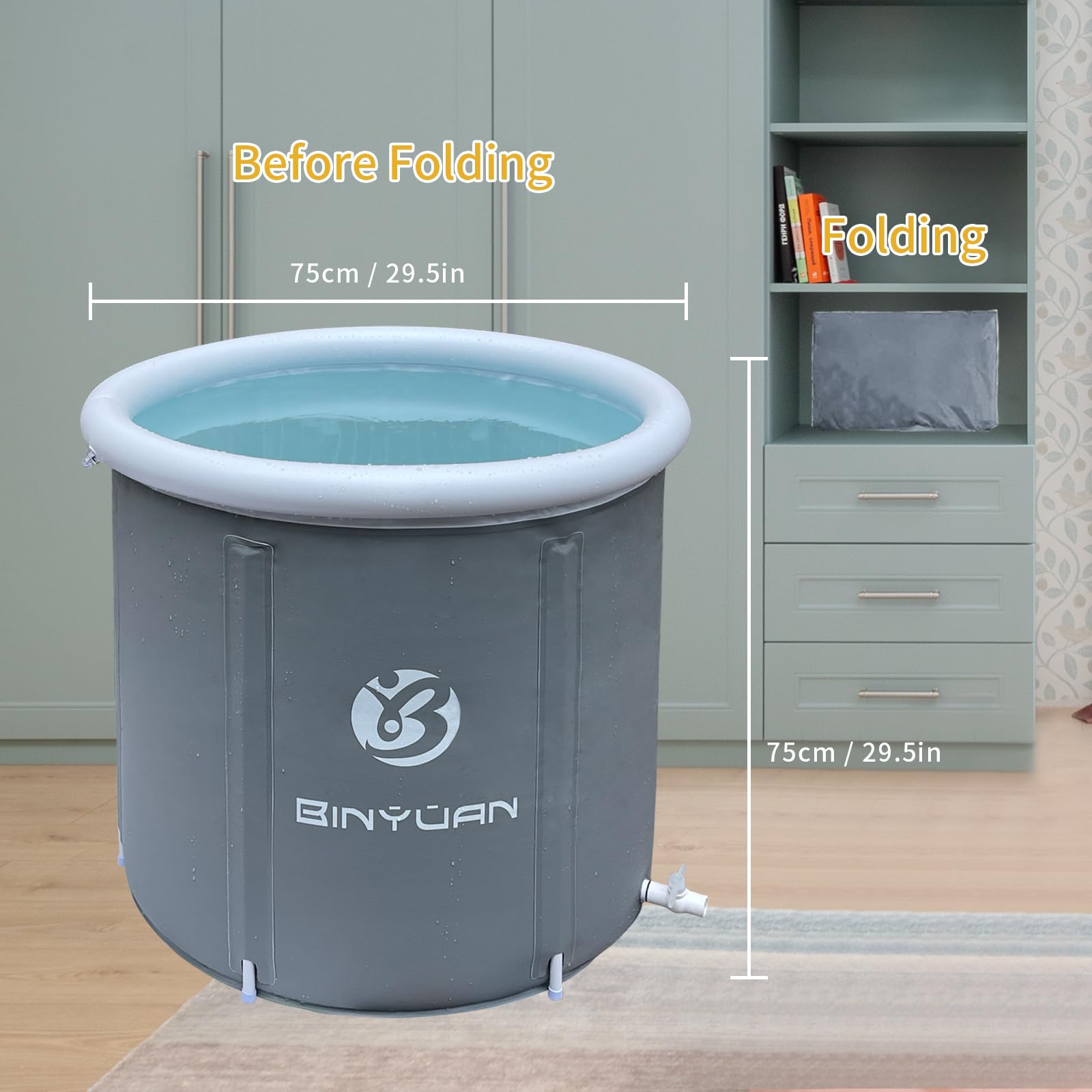 BINYUAN Ice Bath Tub for Athletes Portable Cold Plunge Tub Ice Bath Cold Plunge Tub Outdoor Ice Tub Barrel Ice Bath Tub For Adults Cold Therapy Tub for Recovery (Grey-29.5"Φ x 29.5"H)