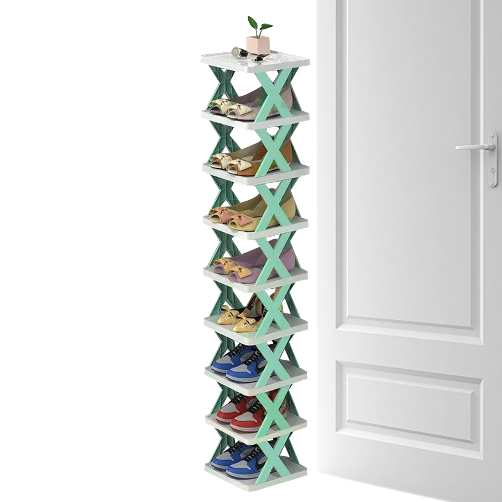 Doefo 9 Layers Foldable Shoe Rack, Compact Shoe Rack Storage- Assemble Detachable Shoe Shelves Shoe Cabinet - Creative Tower Shelf Storage for Entryway