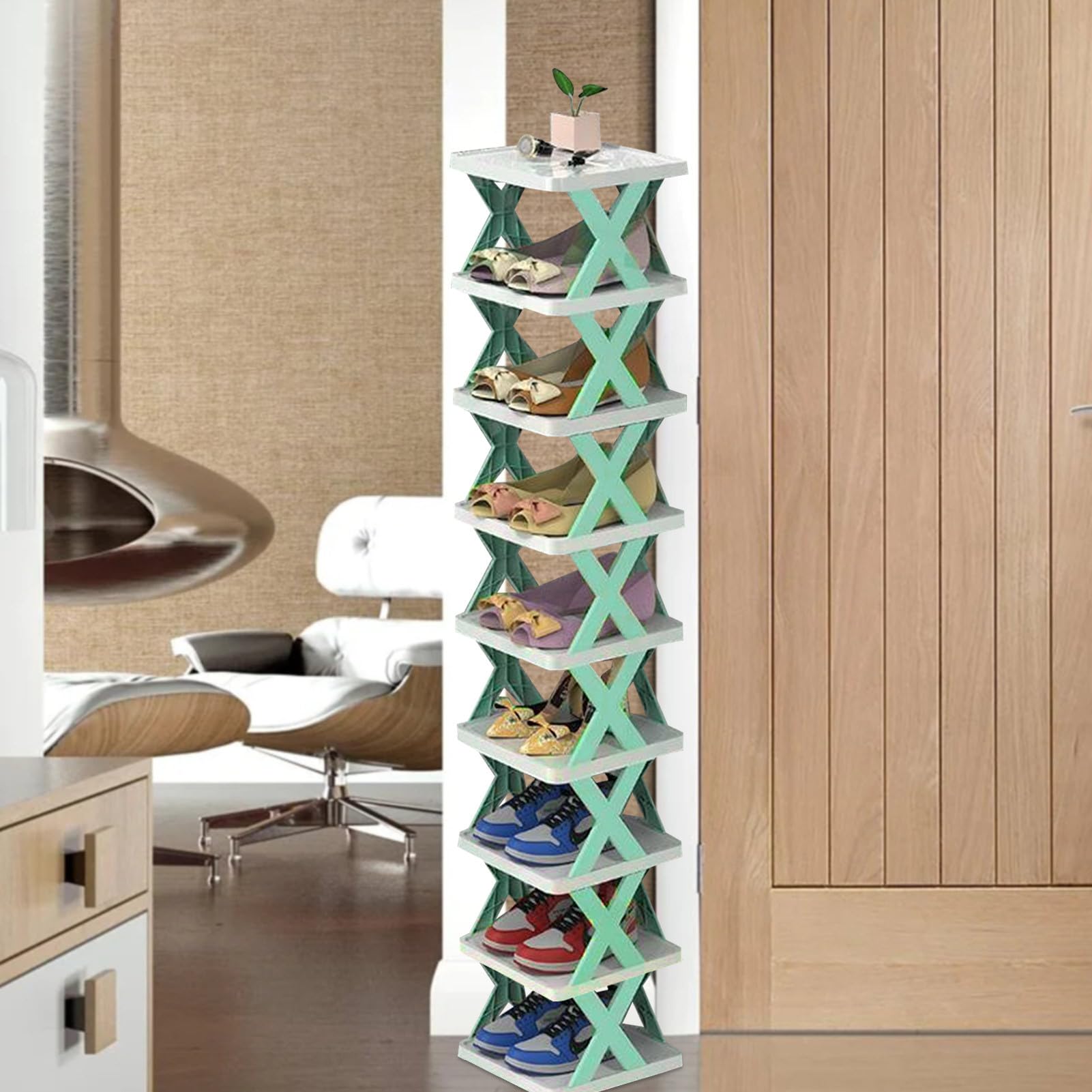 Doefo 9 Layers Foldable Shoe Rack, Compact Shoe Rack Storage- Assemble Detachable Shoe Shelves Shoe Cabinet - Creative Tower Shelf Storage for Entryway